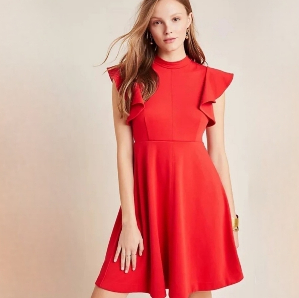Anthropologie Maeve Red Deena Ruffle Mini Dress XL
